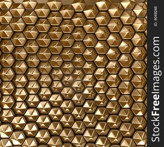 Gold hexagon background. Crystal form. Metal gloss.