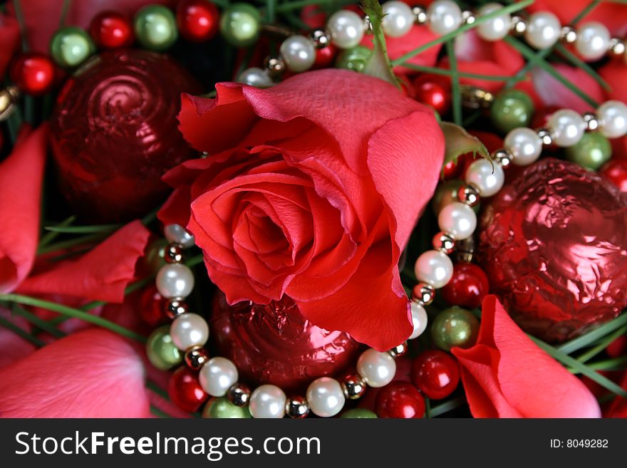 Valetines day rose with chocolates and pearls. Valetines day rose with chocolates and pearls