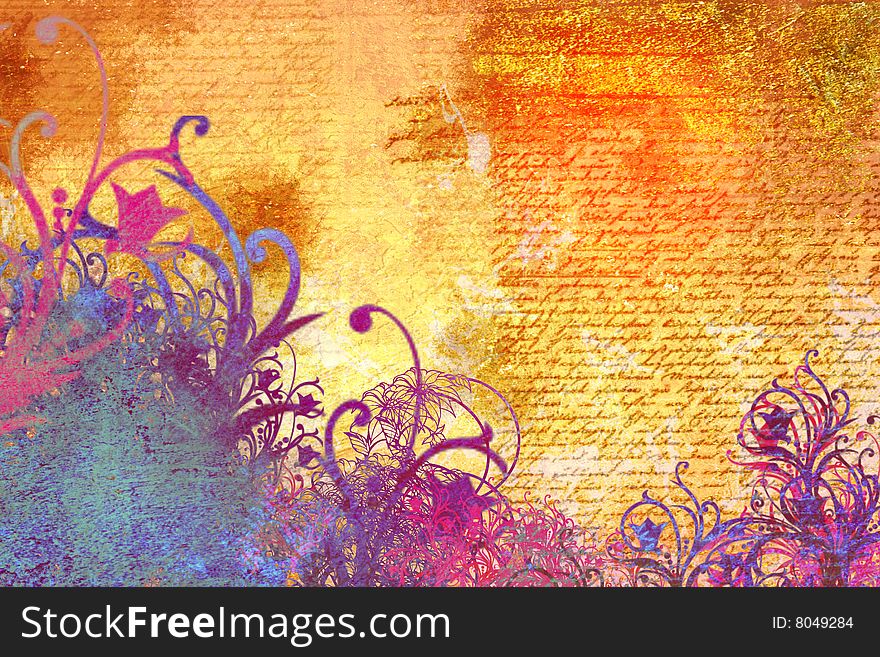 A grunge and floral background. A grunge and floral background