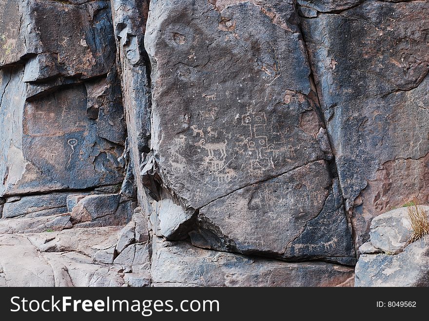 19th Century American Indian pictographs in the Arizona Sonora desert area. 19th Century American Indian pictographs in the Arizona Sonora desert area