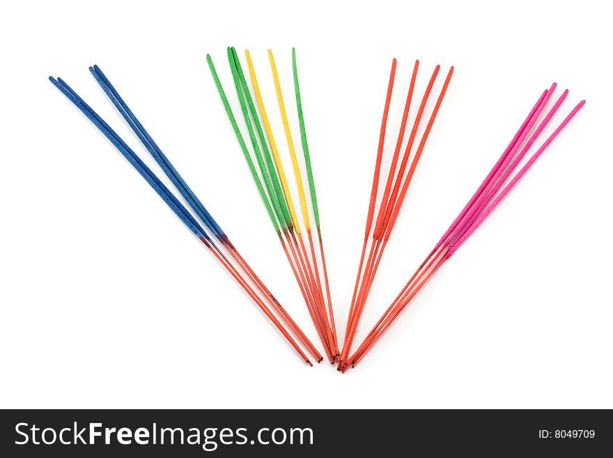 Aromatic colour sticks, disposit on white background. Aromatic colour sticks, disposit on white background