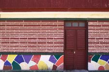 Colorful Tile And Dark Red Door Stock Photos Colorful Tile And Dark Red Door Stock Photos