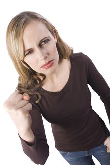 A Young Woman Raises Her Fist Royalty Free Stock Image A Young Woman Raises Her Fist Royalty Free Stock Image