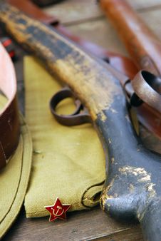 World War II Soviet Soldier Cap And Rifle Stock Images World War II Soviet Soldier Cap And Rifle Stock Images
