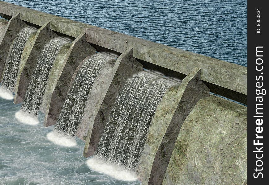 Dam with water flowing