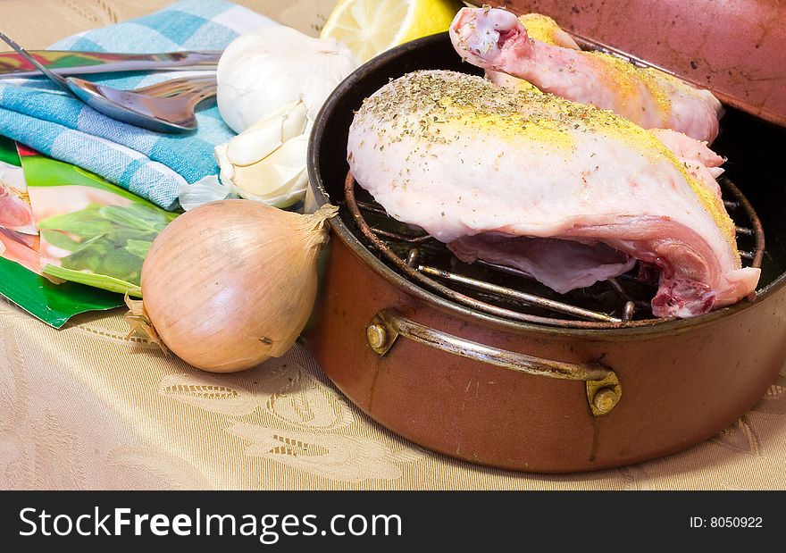 Tasty grill chicken in the plate in kitchen. Tasty grill chicken in the plate in kitchen