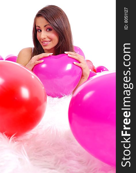 Sexy girl lying on floor among balloons. Sexy girl lying on floor among balloons