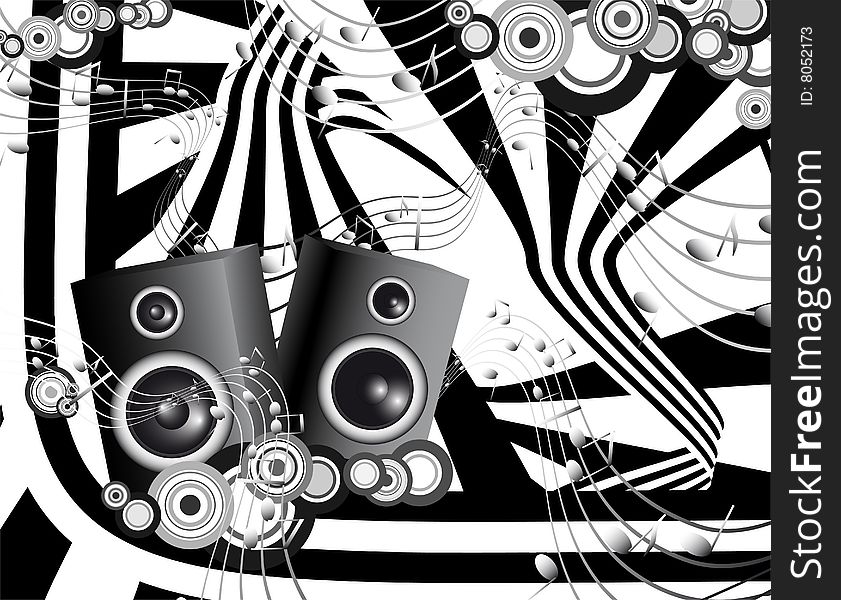 Illustration of futuristic music background with black and white other shapes