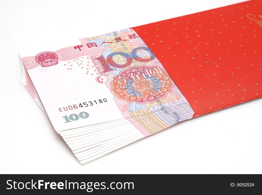 RMB currency in the red packet.