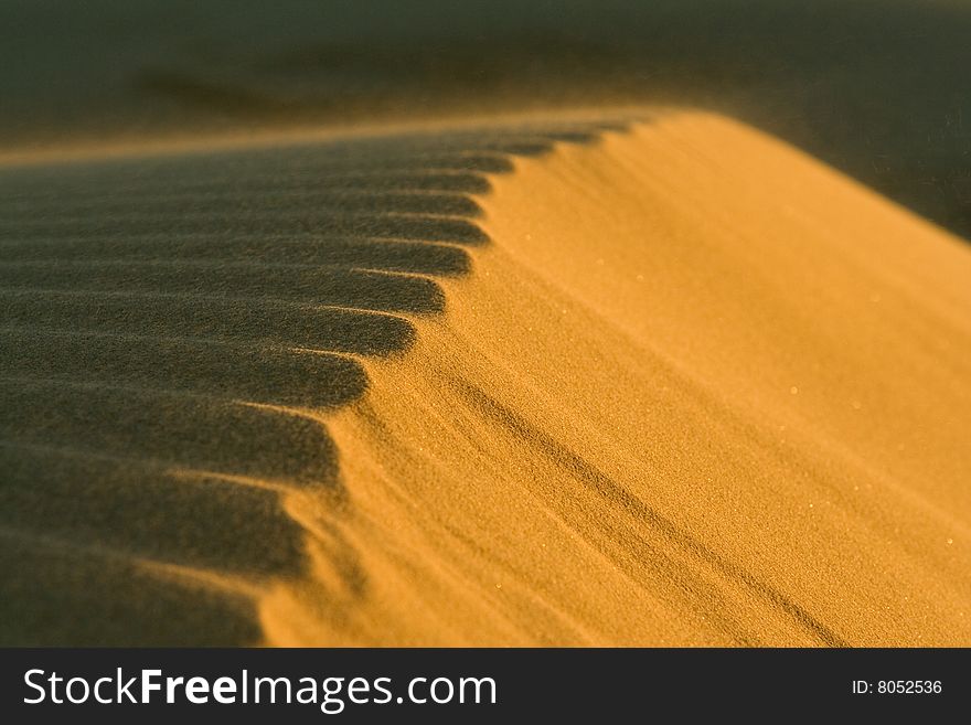 Stockton sand dunes in Anna Bay, NSW, Australia. Sand ripples detail with dramatic shadows. Taken in low light conditions.