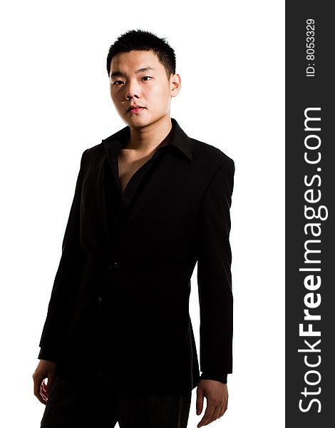 Portrait of asian young guy in formal black suit. Portrait of asian young guy in formal black suit