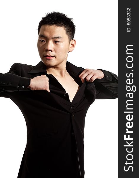 Portrait of stylish asian young guy in black formal attire. Portrait of stylish asian young guy in black formal attire