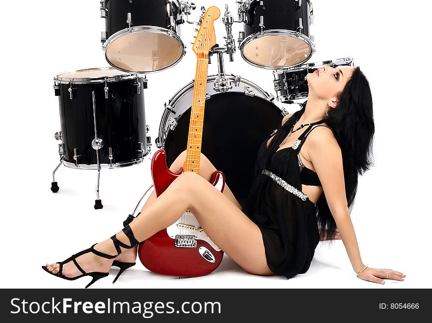 Series of photos of the magnificent brunette in style sexy rock-n-roll