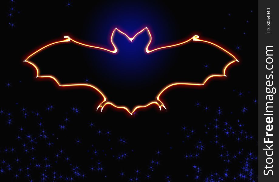 Bat, on the background in black night sky