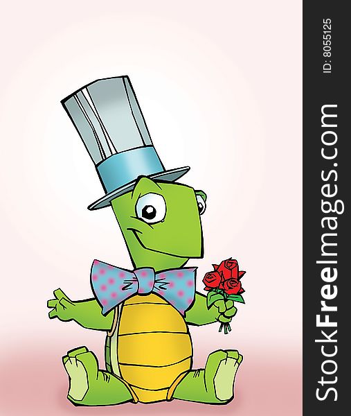 Green turtle with tie and flowers