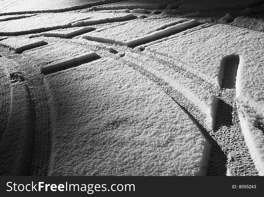 Snow covered parking place