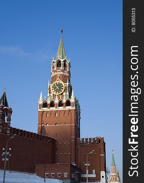 There is a tower on the red square in Moscow city. Is a historical and architecture monument. building. There is a tower on the red square in Moscow city. Is a historical and architecture monument. building
