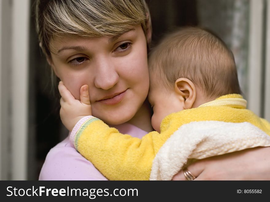 Mother keeps son in his hands. Mother keeps son in his hands