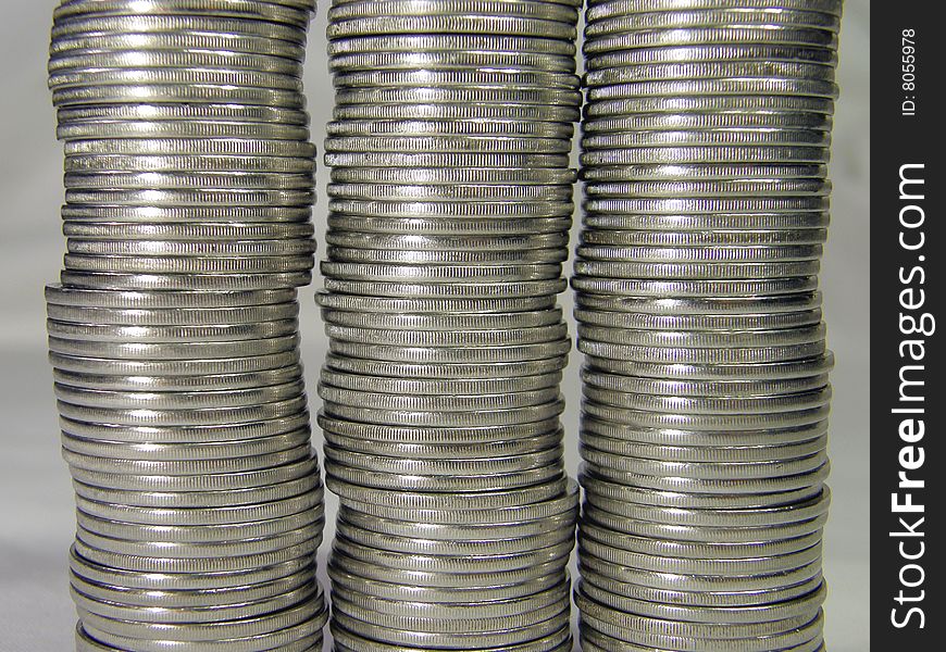 Pile folded coins. Coins stock