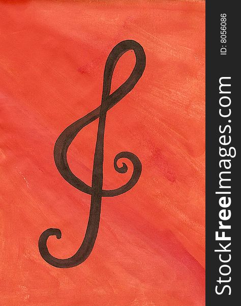 Creative work in painting red of a musical note. Creative work in painting red of a musical note