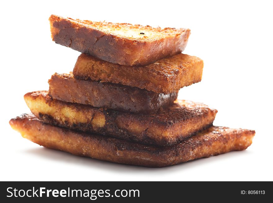 Pile of toasts isolated on a white background.