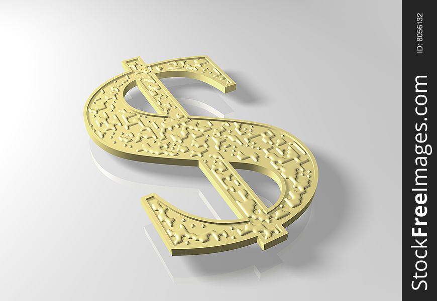 3d generated sign of golden dollar
