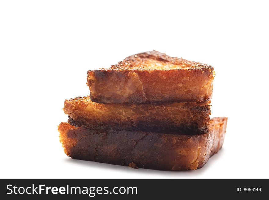 Pile three toasts isolated on a white background.