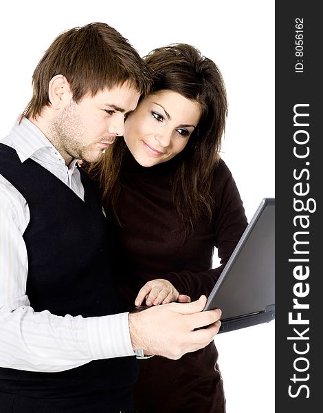 Couple with black laptop