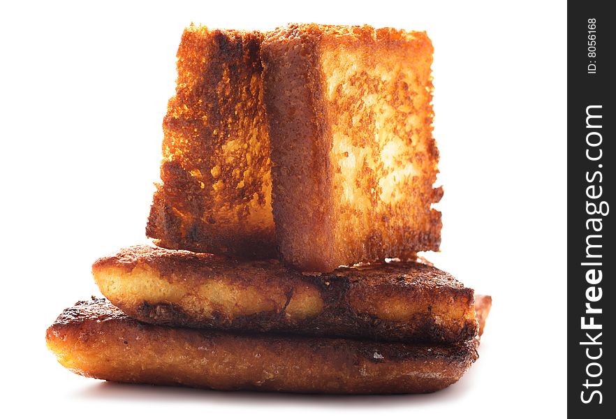 Pile of toasts isolated on a white background.