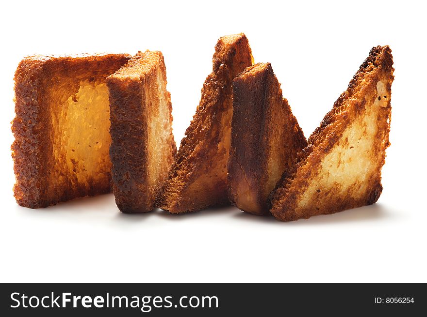 Various toasts isolated on a white background.