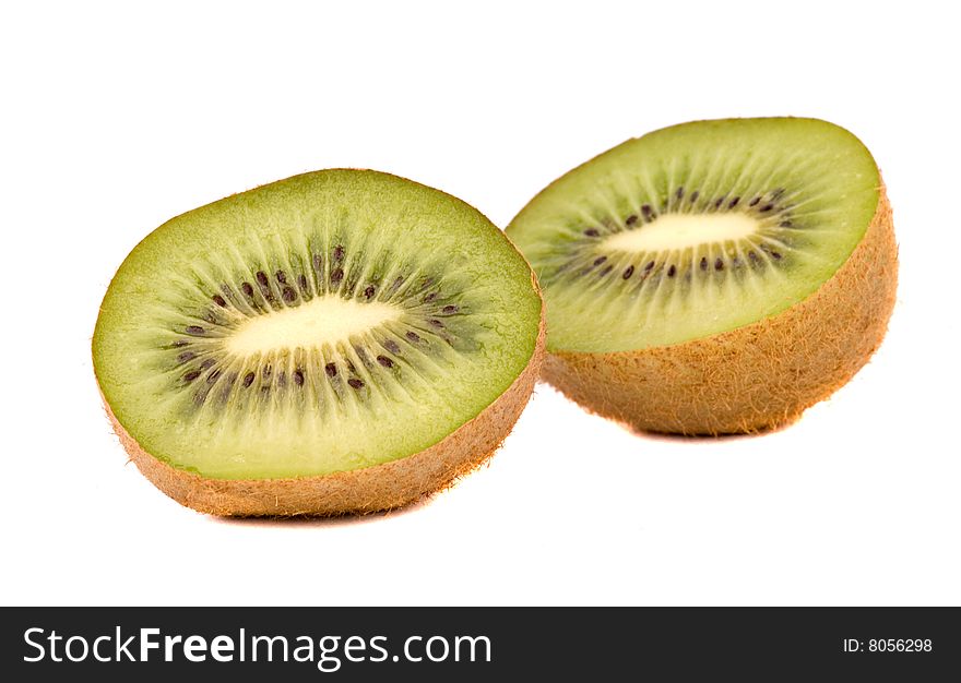 Sections of kiwi fruit isolated on white background