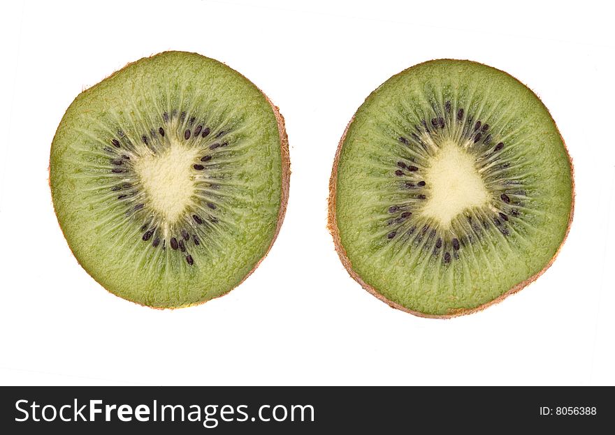 Sections of kiwi fruit isolated on white background
