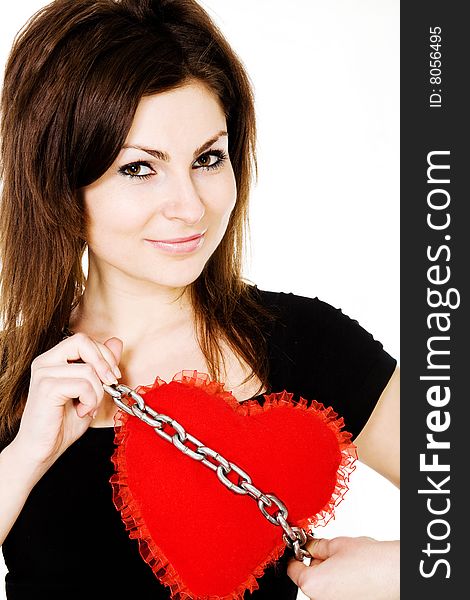 Stock photo: love theme: an image of a girl  with red heart. Stock photo: love theme: an image of a girl  with red heart