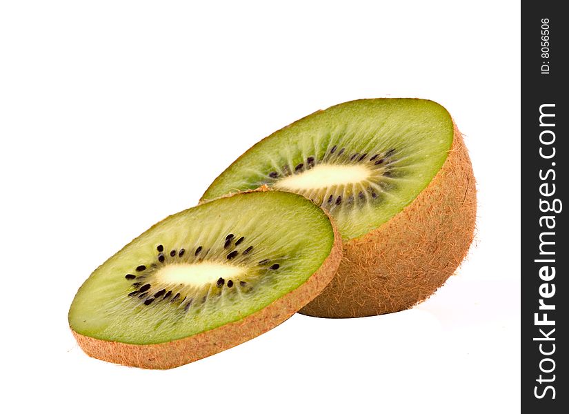 Sections of kiwi fruit isolated on white background