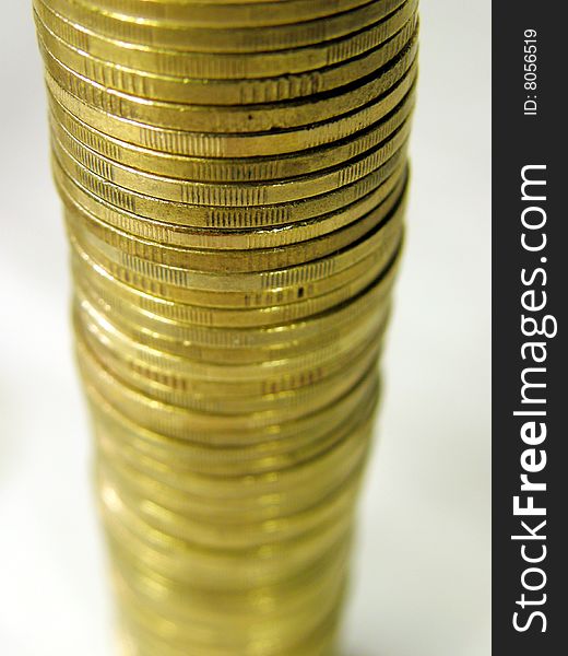 Pile folded coins. Coins stock
