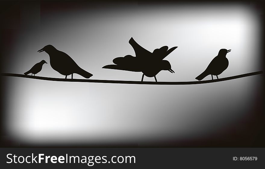 Urban scene with birds on wires