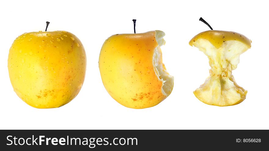 Stock photo: nature theme: an image of a set of three yellow apples. Stock photo: nature theme: an image of a set of three yellow apples