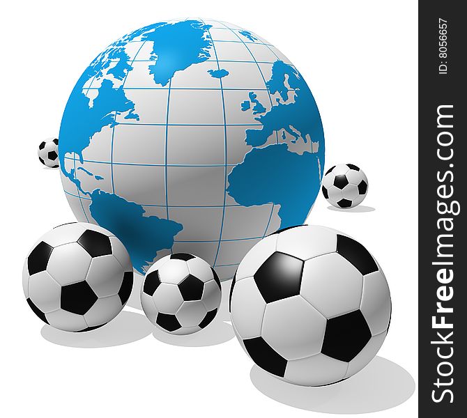 3D rendered soccer balls with globe