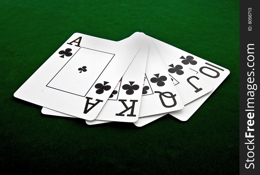 Full house poker hand on green felt. Full house poker hand on green felt