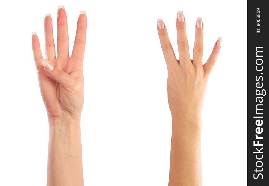 Female hands counting number 4