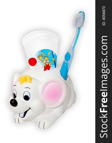 Tooth-paste and brush for kids  isolated on the white background