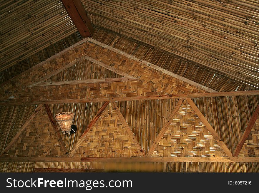 Cane stick Interior of wall and roof in a posh accommodation. Cane stick Interior of wall and roof in a posh accommodation