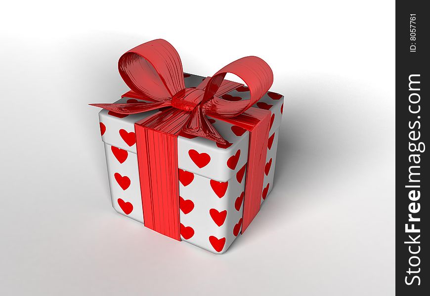 Isolated gift box with hearts - 3d illustration on white