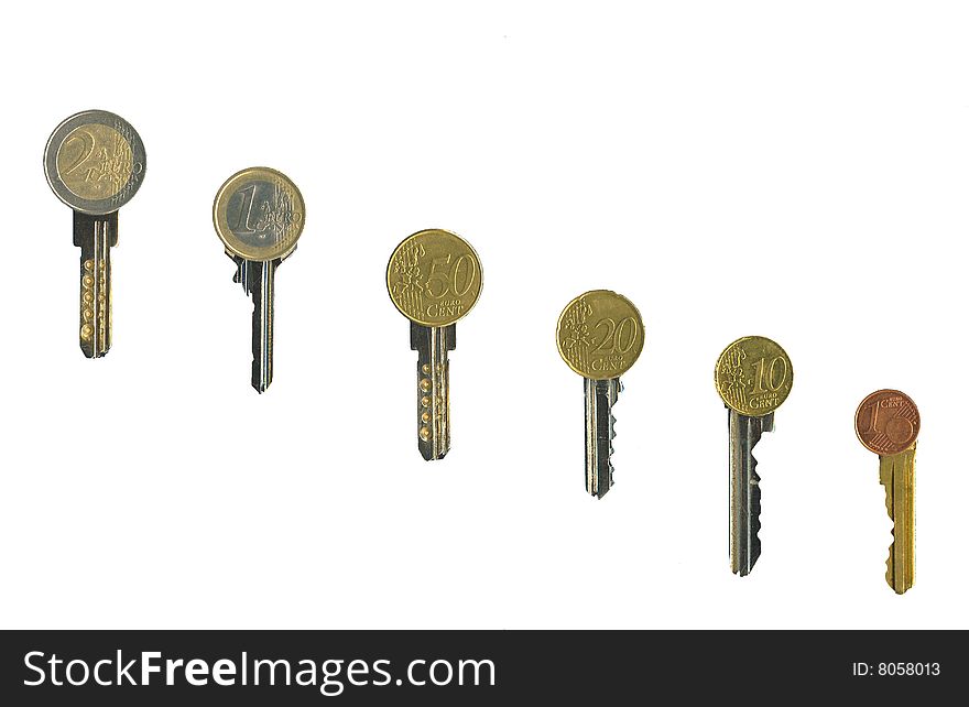 European financial bunch of keys isolated, on white. European financial bunch of keys isolated, on white.