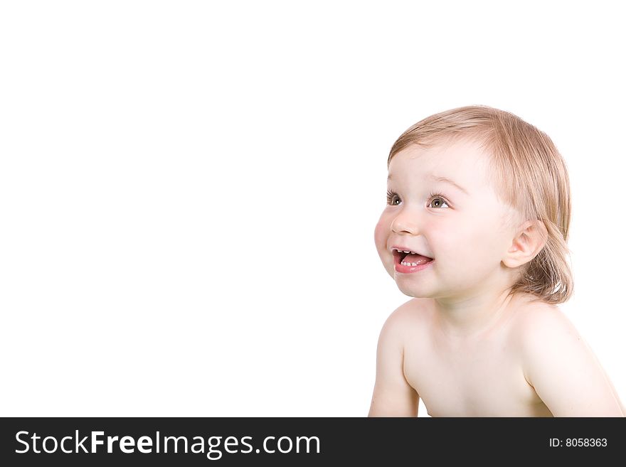 Happy baby girl smiling. over white background. Happy baby girl smiling. over white background