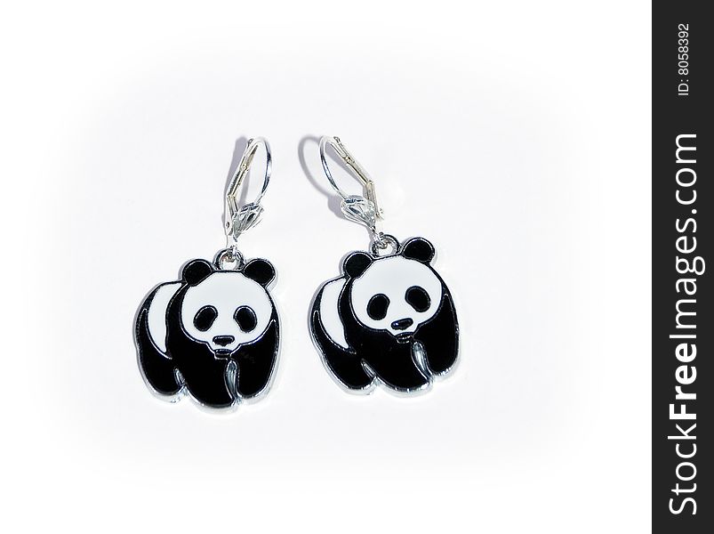 Panda earring on white background