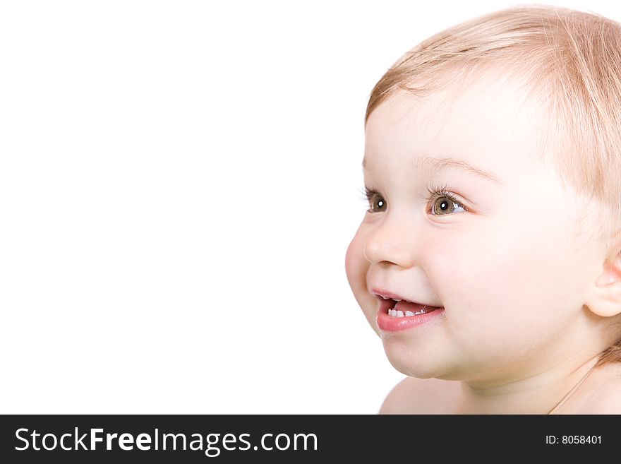 Happy baby girl smiling. over white background. Happy baby girl smiling. over white background