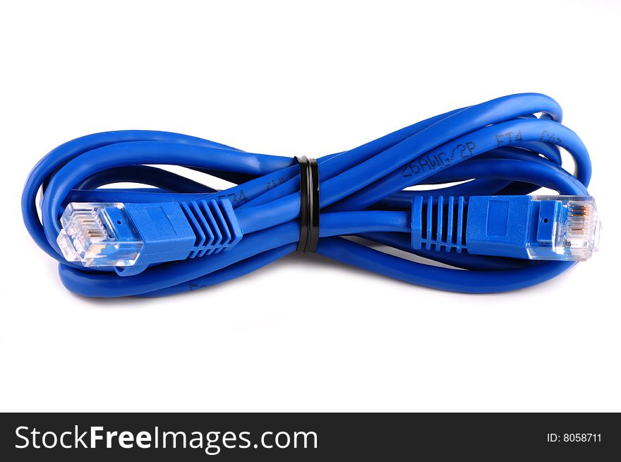 Blue Network Cat5 Cable Isolated On White