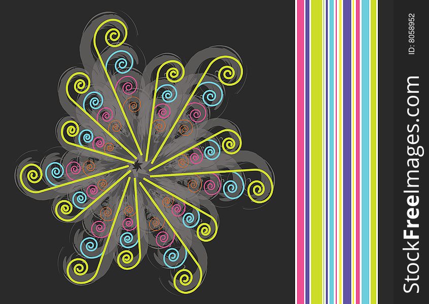 A colorful Spiral n Stripe background with floral curves