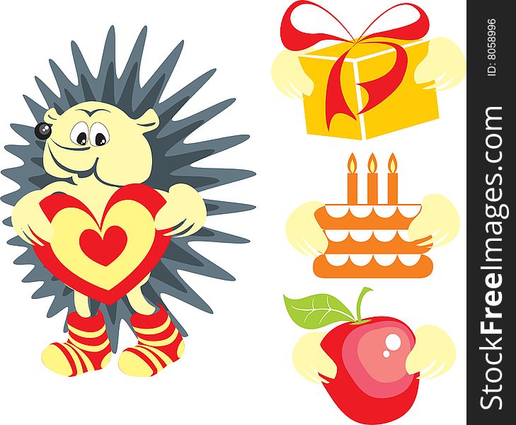 Vector hedgehog valentine's with three gift. Vector hedgehog valentine's with three gift